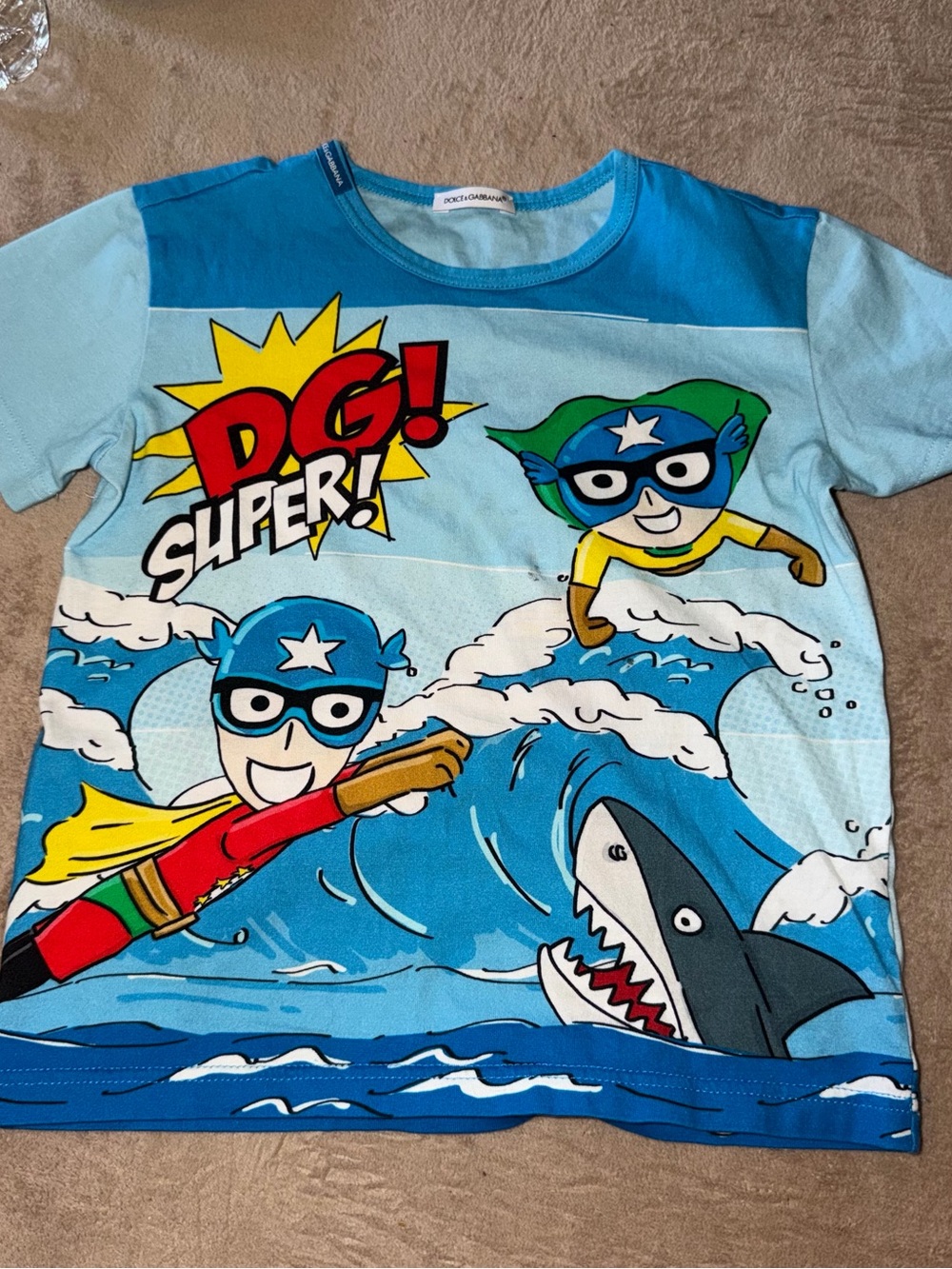 Dolce & Gabbana DG! SUPER Cartoon Graphic Kids Tee - Blue